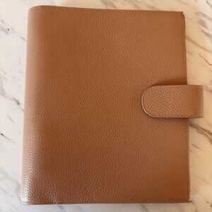 Moterm A5 Luxe Rings Planner - Genuine Leather Binder Organizer Pebble-Taupe